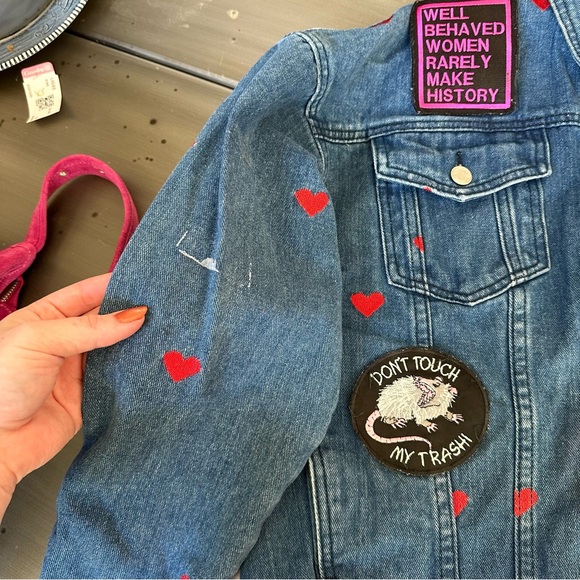 Lazy Oaf Heart Embroidered Jean Jacket size SMALL Rare - Picture 4 of 6